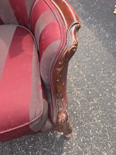 Vintage Upholstered Accent Chair Burgundy Gray Stripe - photo 2