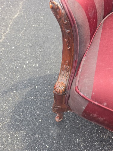 Vintage Upholstered Accent Chair Burgundy Gray Stripe - photo 3