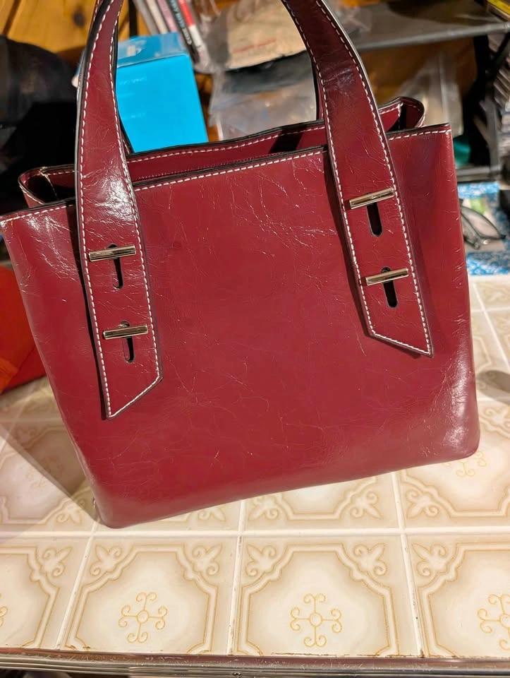 Burgundy Faux Leather Tote Bag