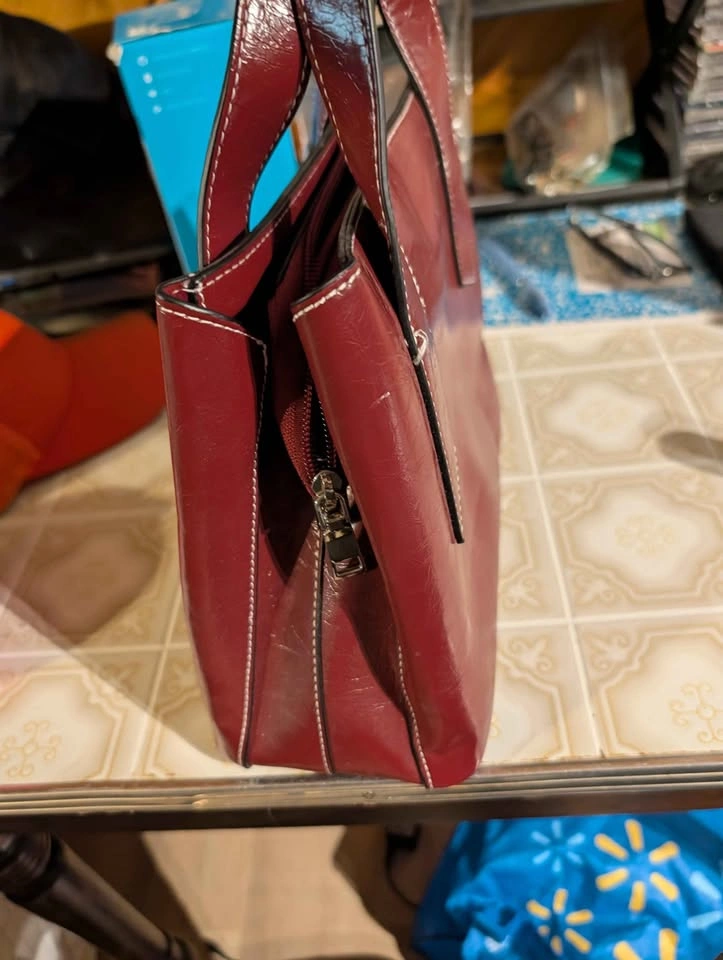 Burgundy Faux Leather Tote Bag - photo 4