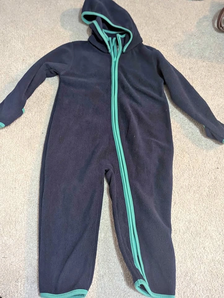 BNWT Navy Blue Fleece Hooded Jumpsuit - Size 12-24 Month