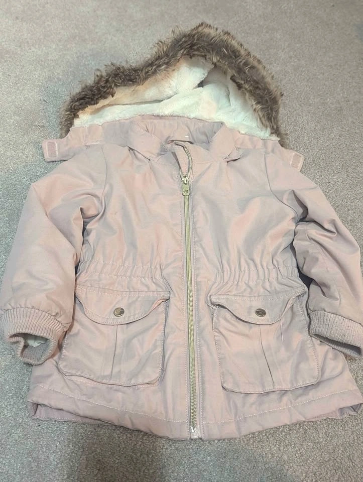 3T Pink Faux-Fur Trimmed Hooded Parka Jacket