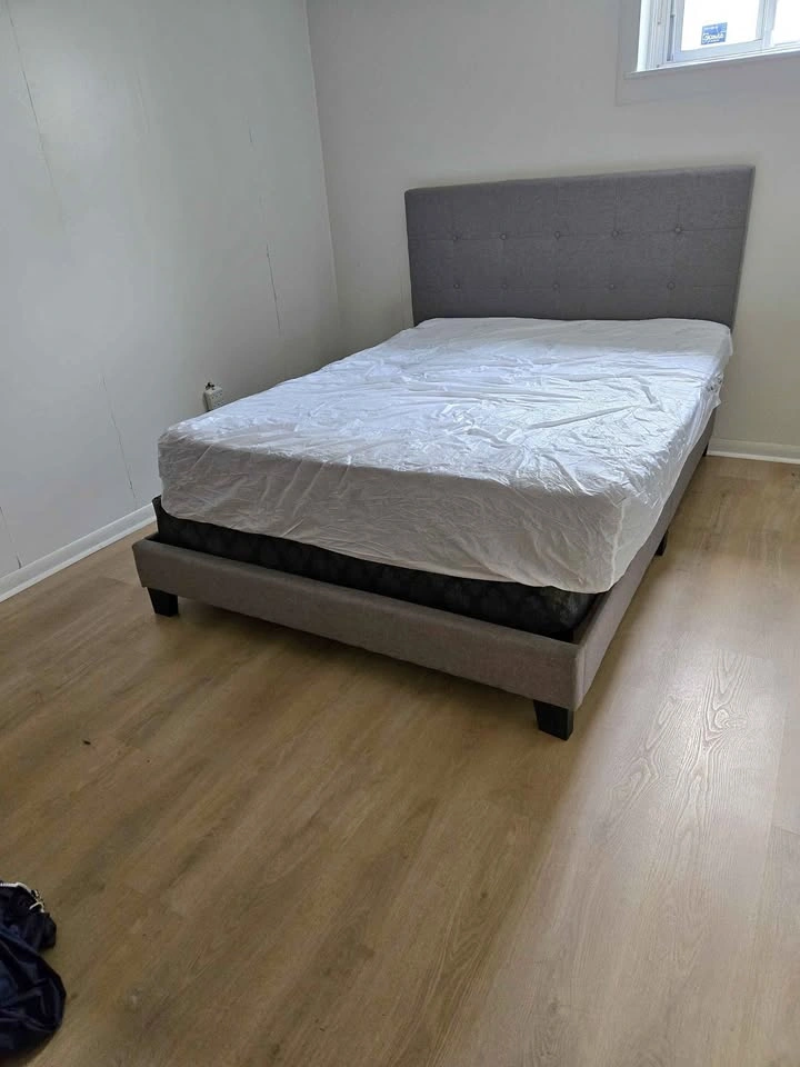 Double Mattress, Box Spring, and Tufted Headboard