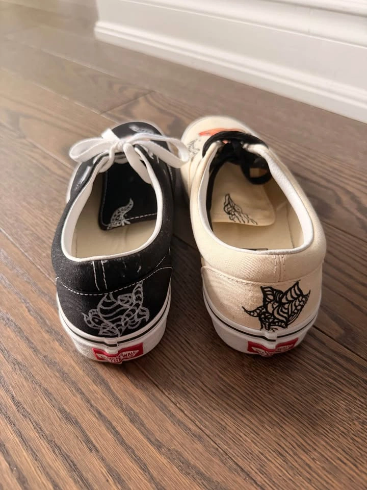 Vans Authentic Shoes (Black & White, Custom Goldfish Pattern) - photo 3