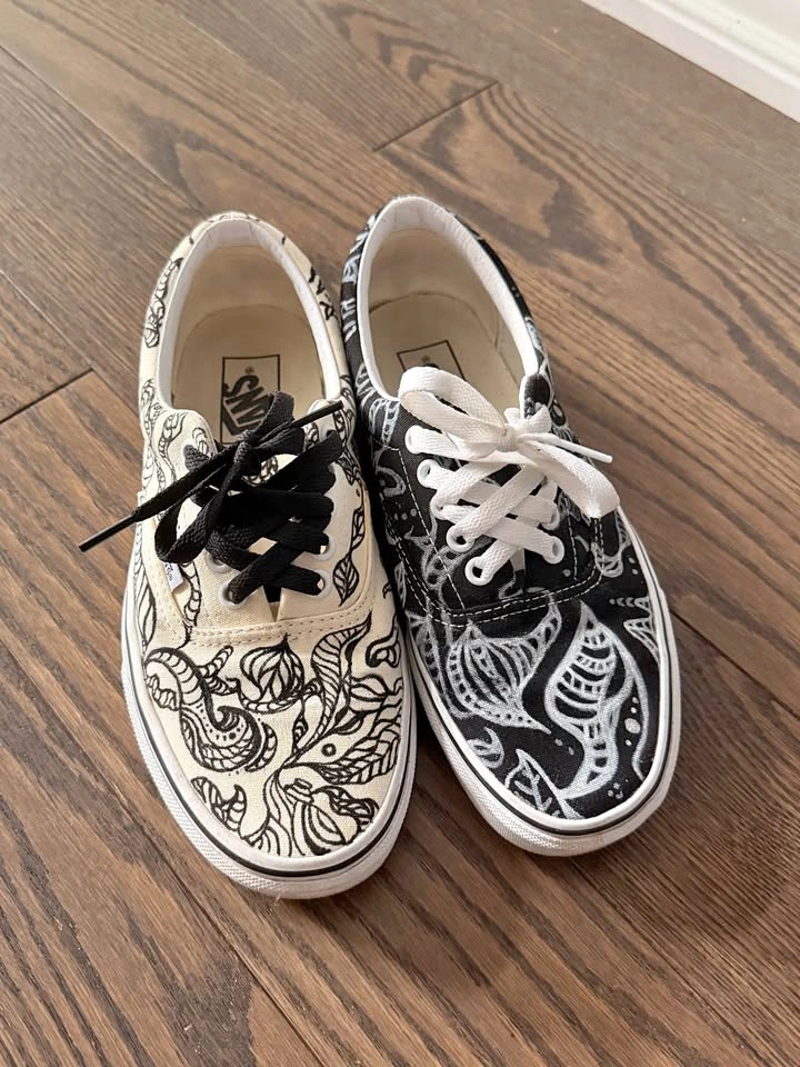 Vans Authentic Shoes (Black & White, Original Floral Design)