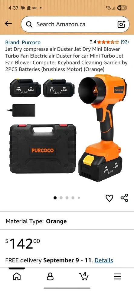 Leaf Blower - Purcoco 21V Cordless, With Case, 2 Batteries