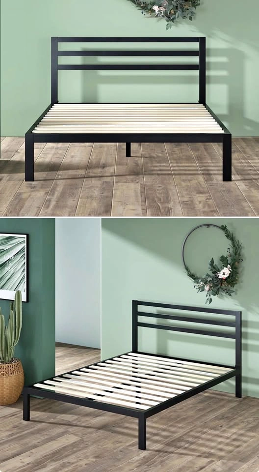 Queen metal and wooden slat bedframe with headboard
