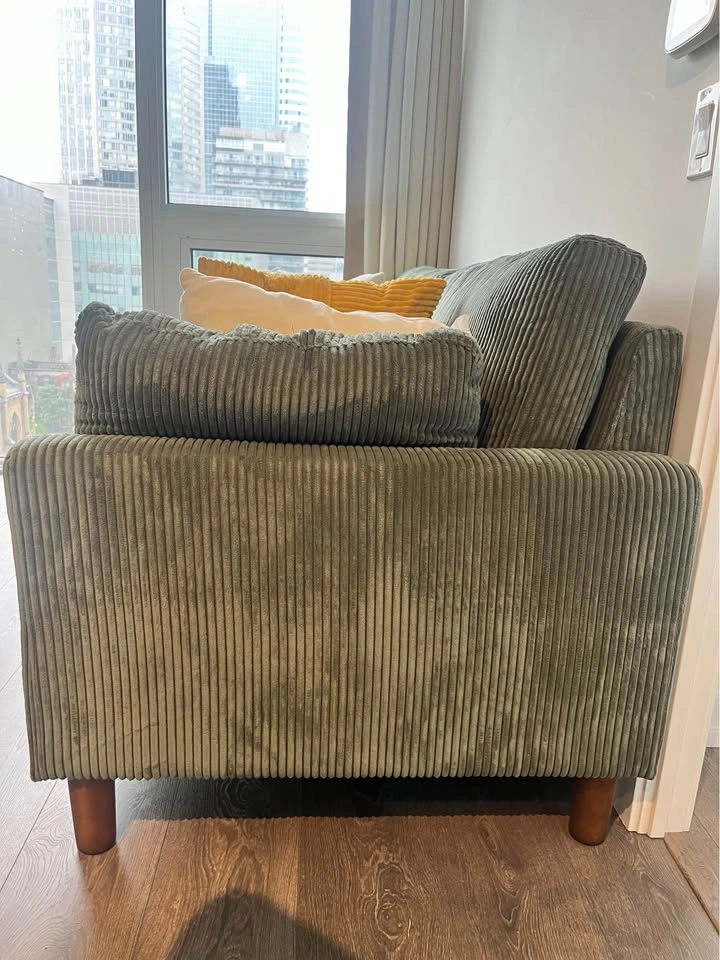 Square arm sofa 77.5”, 3-seater, olive green, suede - photo 2