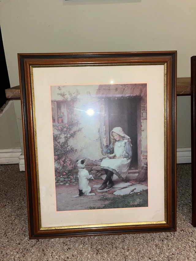 Vintage Framed Country Scene - Girl & Dog - photo 3