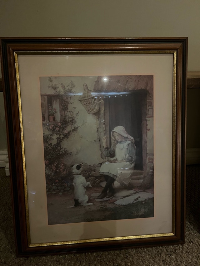 Vintage Framed Country Scene - Girl & Dog - photo 4