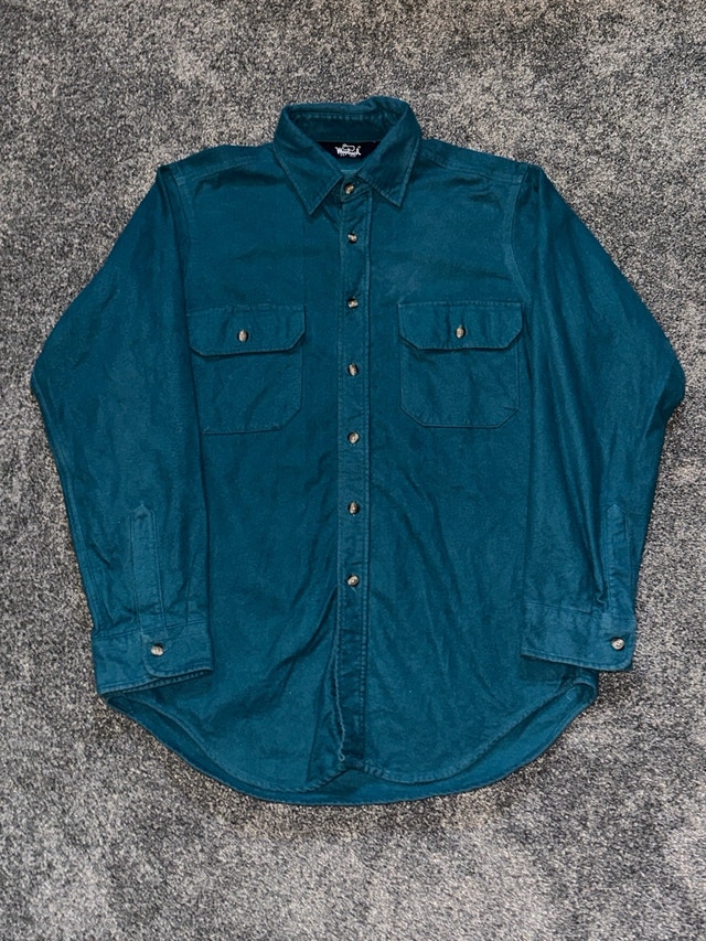 Vintage Woolrich teal chamois button-up shirt size M to L - photo 2