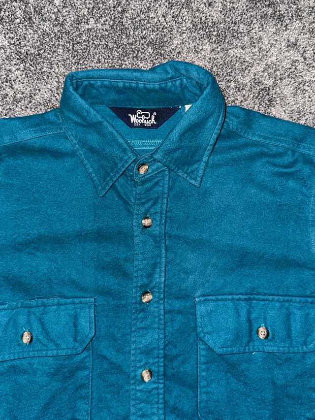 Vintage Woolrich teal chamois button-up shirt size M to L - photo 3