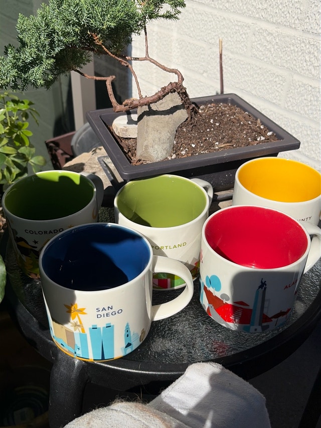 set of 5 YAH Starbucks mugs