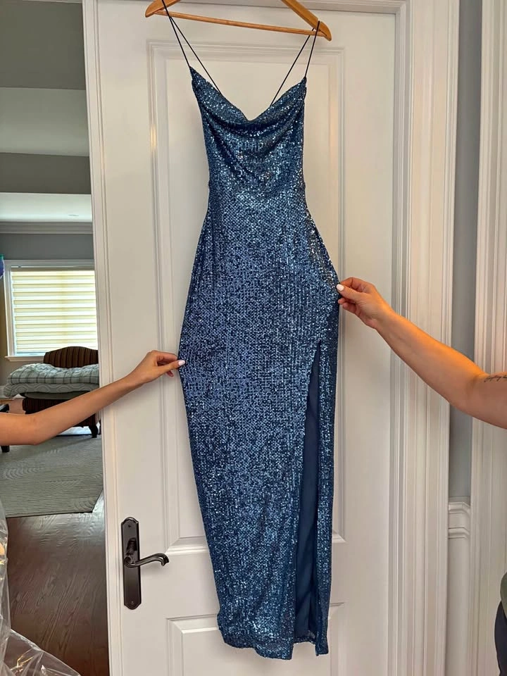 Lovely Day Blue Sequin Maxi Dress (size small)