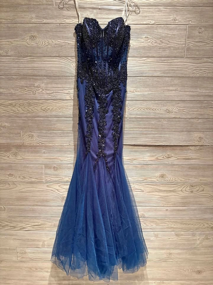Jovani Navy Blue Beaded Mermaid Gown Size 4