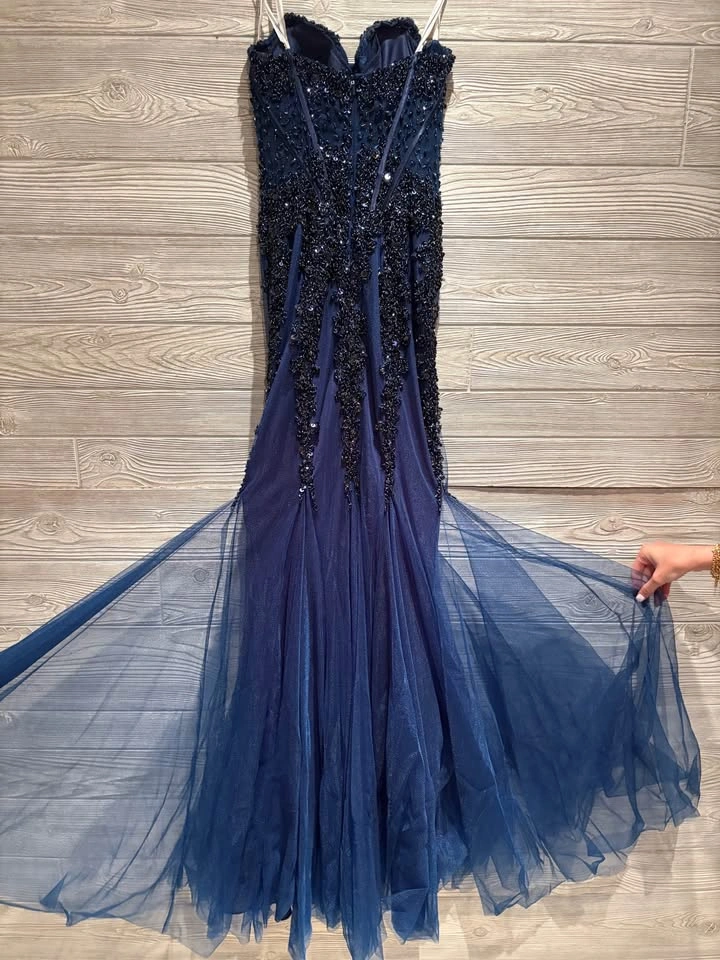 Jovani Navy Blue Beaded Mermaid Gown Size 4 - photo 3