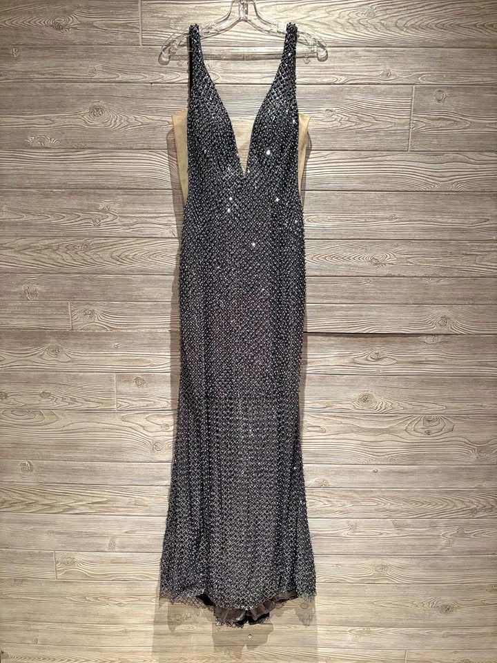 Ellie Wilde (Mon Cheri) Beaded and Sequined Evening Gown (size 8