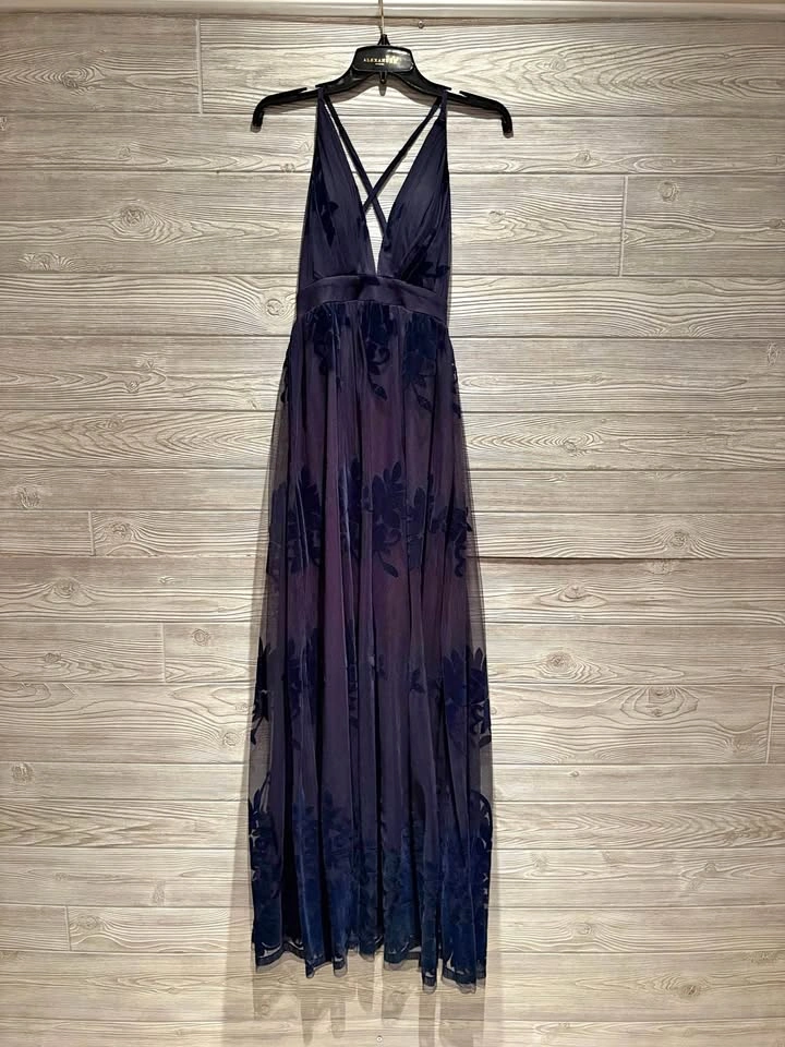 Alexander by Daymor Navy Floral Tulle Maxi Dress - Size Small
