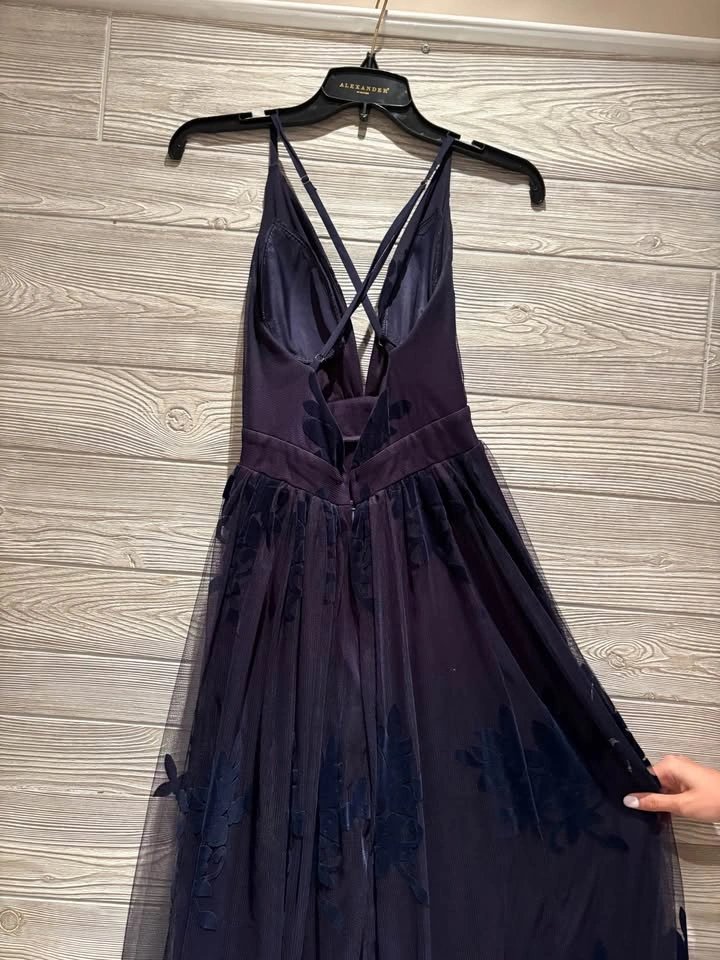 Alexander by Daymor Navy Floral Tulle Maxi Dress - Size Small - photo 2