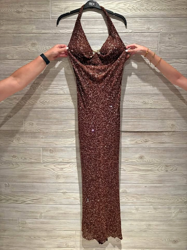 Vex Sequin Halter Neck Maxi Dress Size L