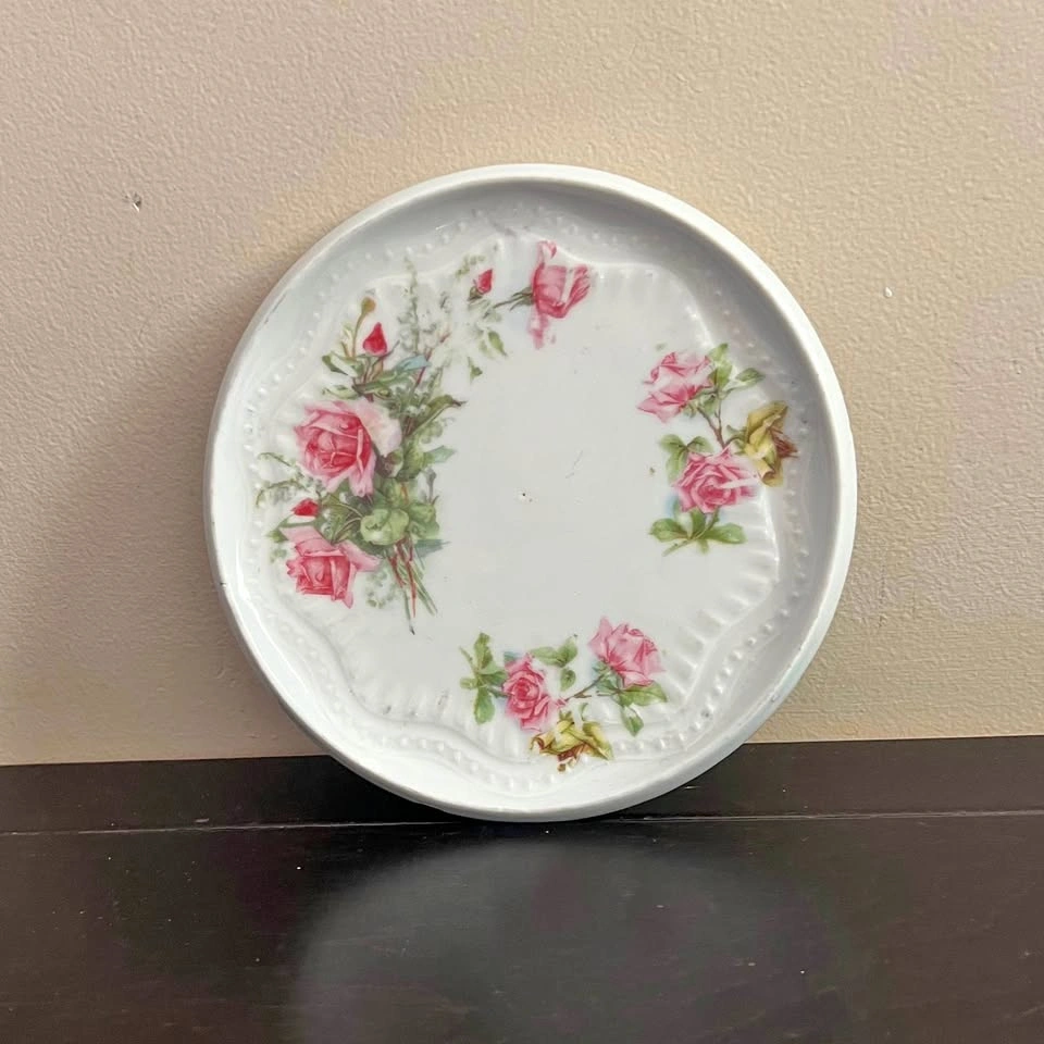 Vintage 6" Rose China Dish / Teapot Trivet / Tea Party Decor