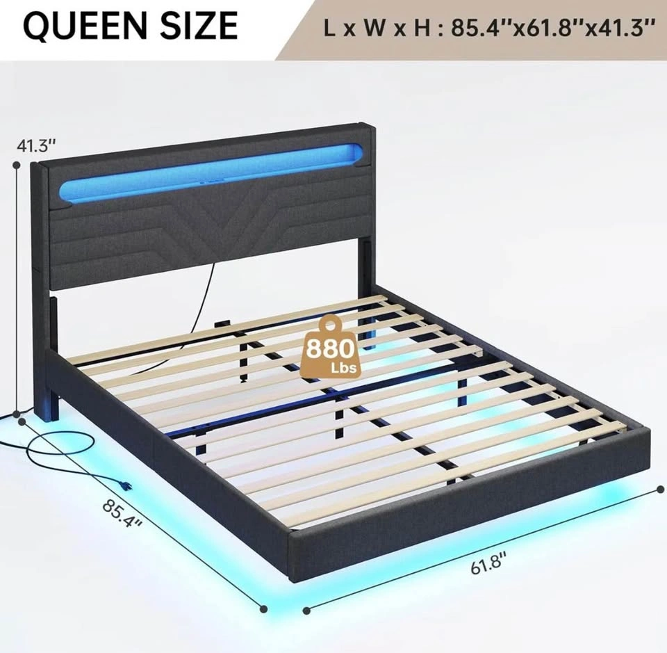 Queen Bed Frame w/ RGB LED + Mattress - photo 2