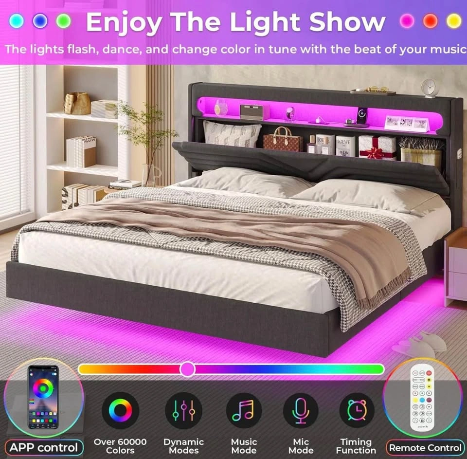 Queen Bed Frame w/ RGB LED + Mattress - photo 3