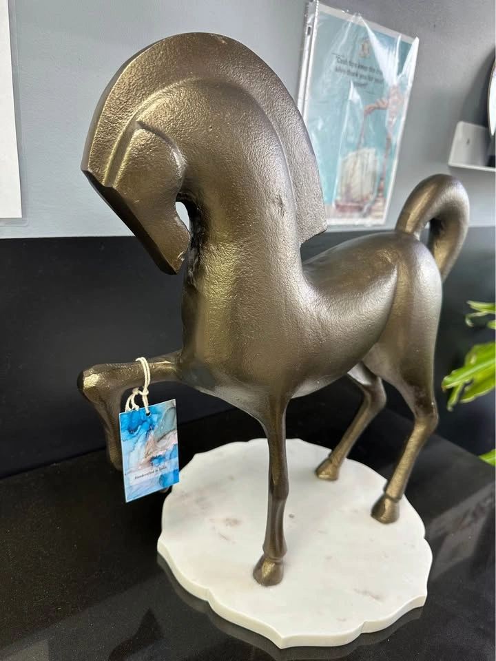 Handcrafted Metal Horse Statue on Marble Base - photo 2