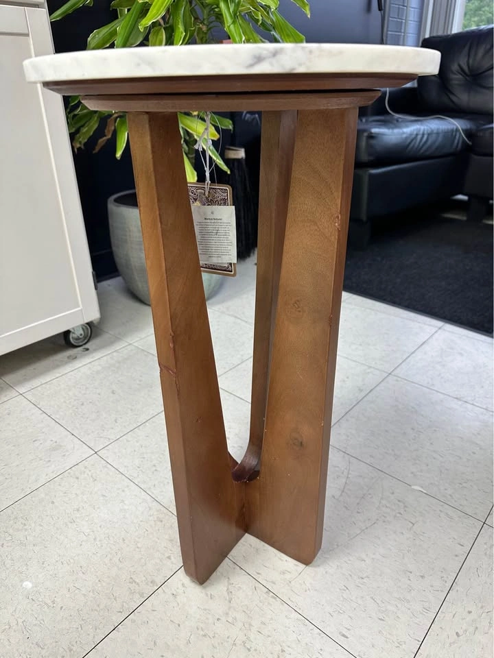 Marble Top Wood Pedestal Side Table - photo 5