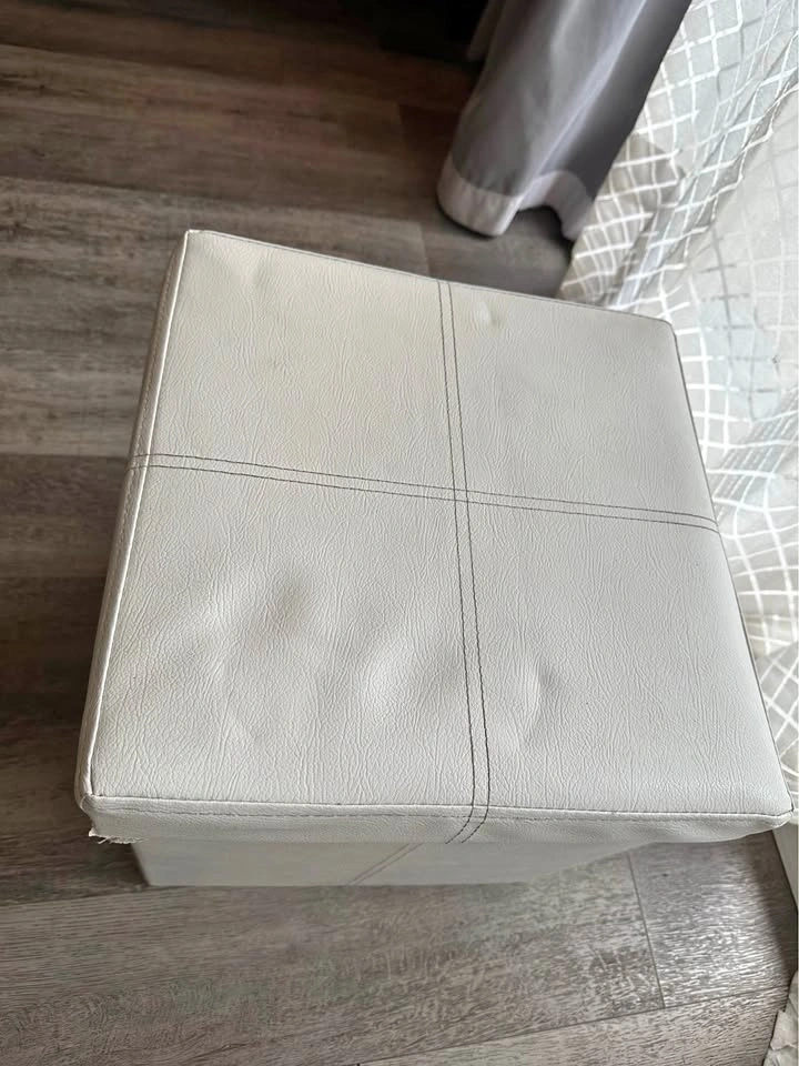White Faux-Leather Storage Ottoman