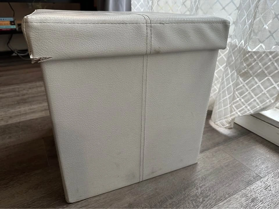White Faux-Leather Storage Ottoman - photo 2
