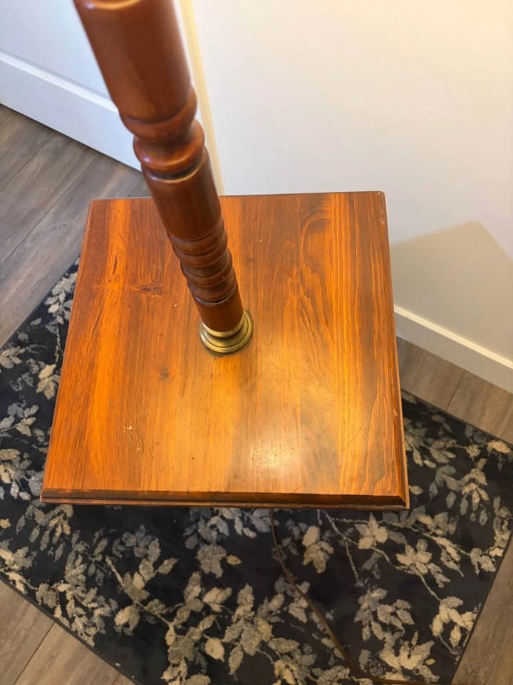 Vintage Wood Floor Lamp with Integrated Table - photo 3