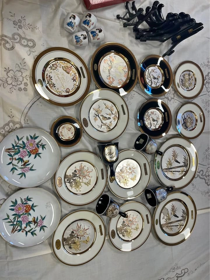 Original Chokin Art Collection Decorative Plate and Bell Set