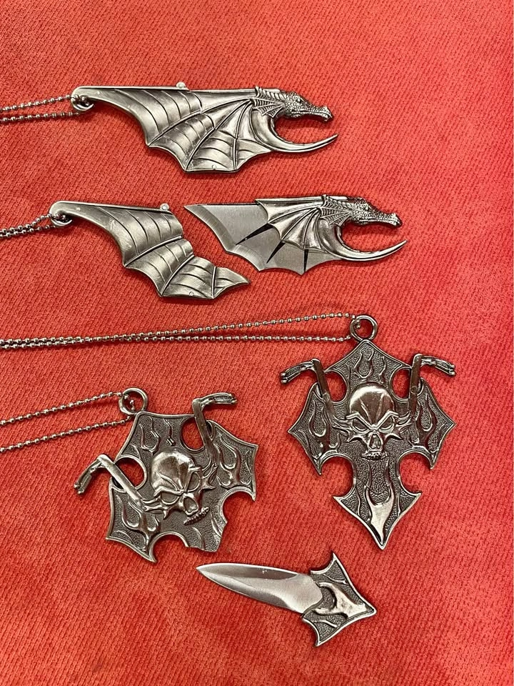 Gothic Skull and Dragon Hidden Blade Necklaces