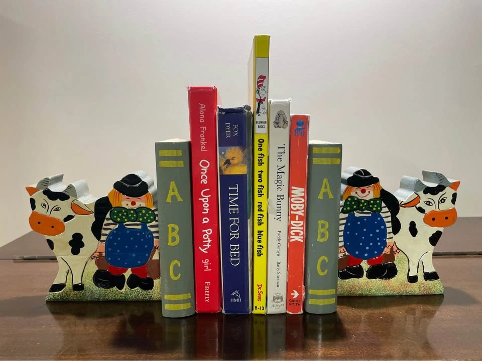 Vintage 90s Hand-Painted Wooden Kids Nursery Bookends - photo 2