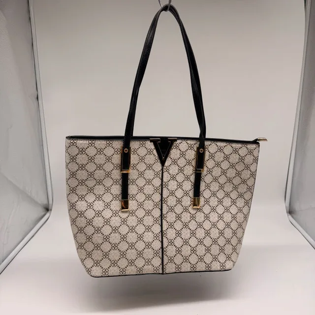 Tote Shoulder Bag – Beige Pattern with Black Handles –new thumbnail