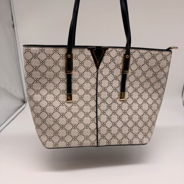 Tote Shoulder Bag – Beige Pattern with Black Handles –new - photo 2