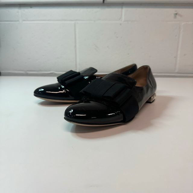 Miu Miu Black Patent Leather Bow Flats - Size 7 - photo 3