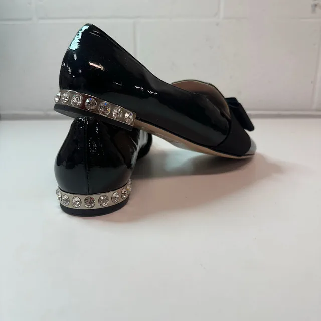 Miu Miu Black Patent Leather Bow Flats - Size 7 image indicator(4)