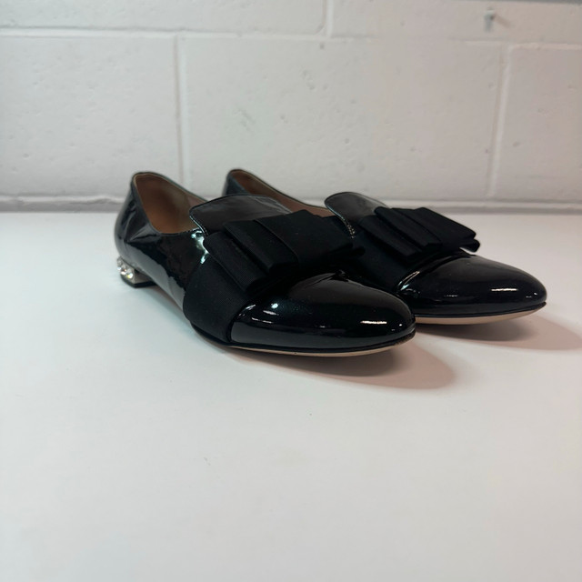 Miu Miu Black Patent Leather Bow Flats - Size 7 - photo 5