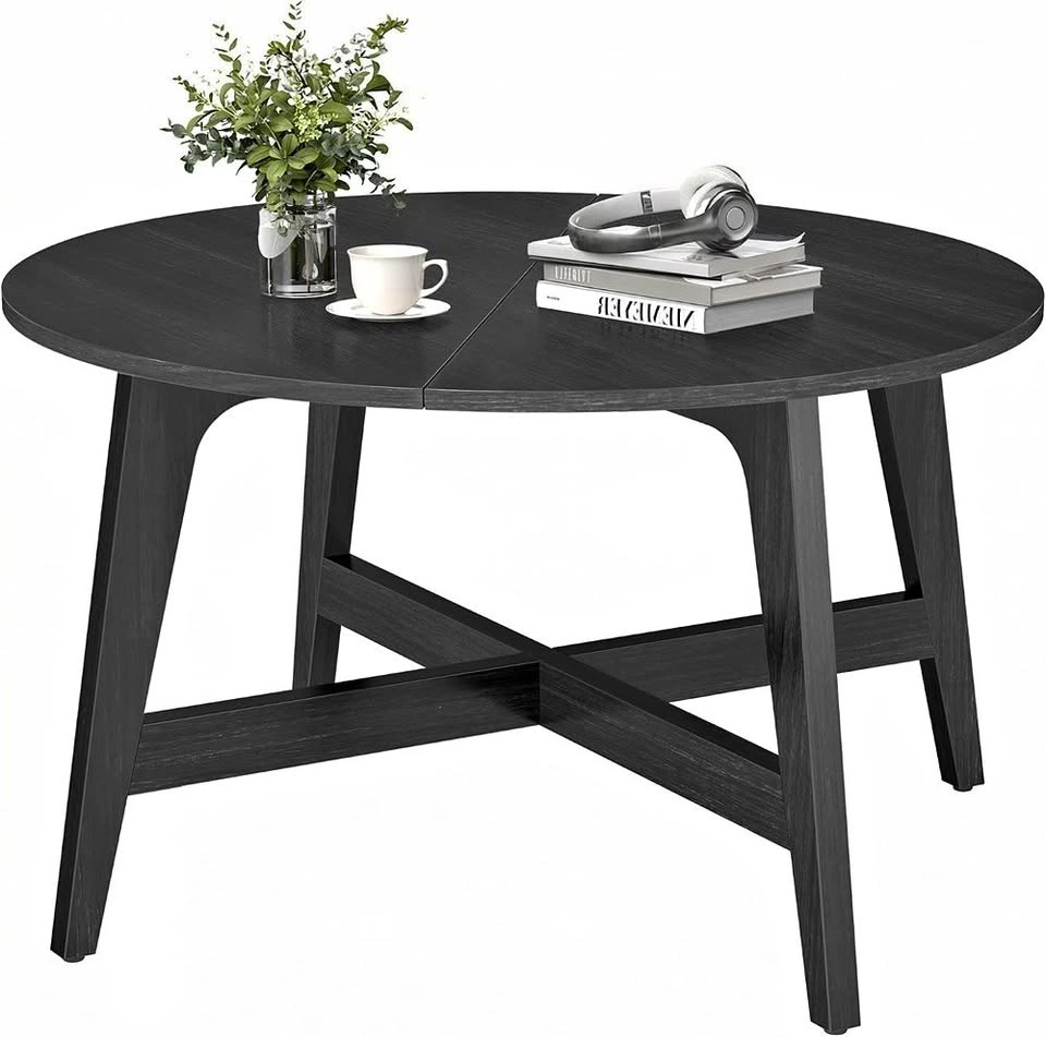 Round Coffee Table, 80 cm Center Table, Tapered Legs