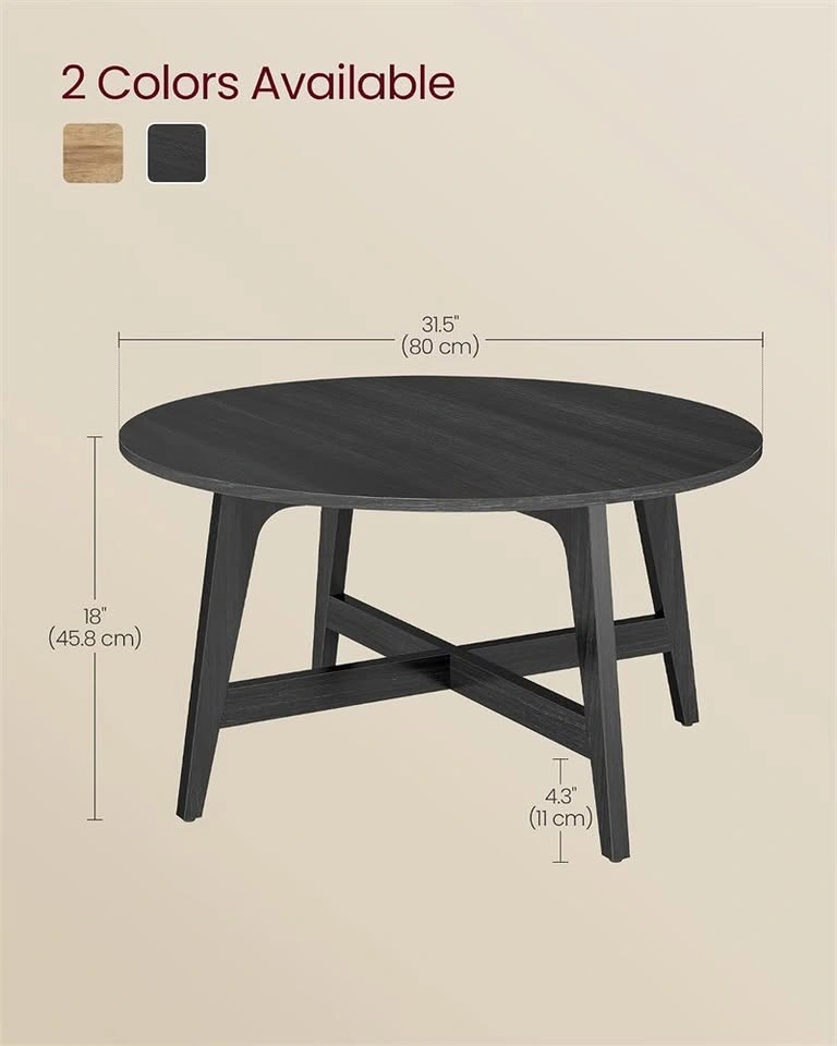 Round Coffee Table, 80 cm Center Table, Tapered Legs - photo 2