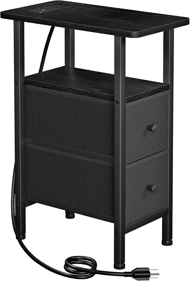 Side Table with Charging Station, Nightstand with USB Port