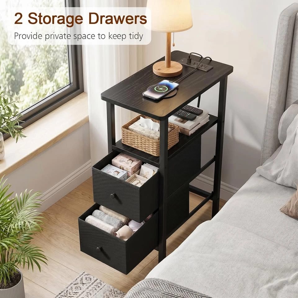 Side Table with Charging Station, Nightstand with USB Port - photo 2