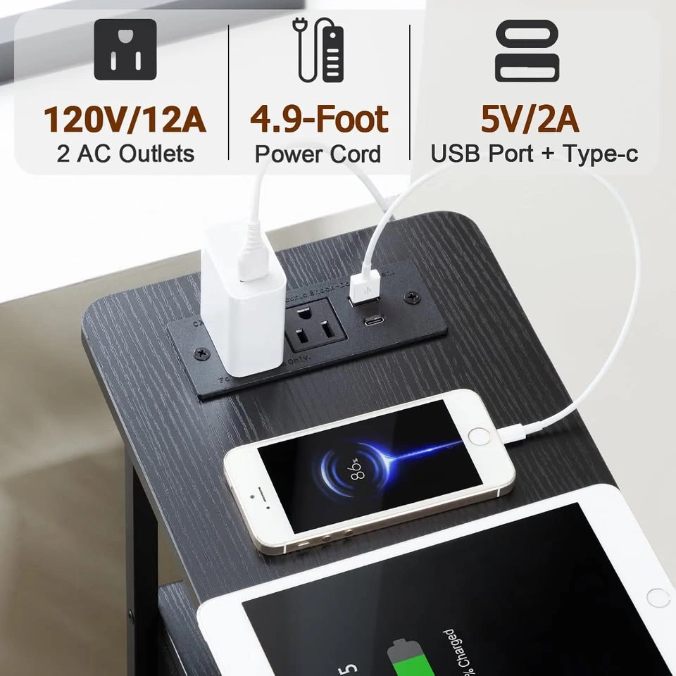 Side Table with Charging Station, Nightstand with USB Port - photo 3