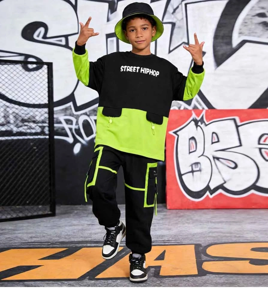 Boys Streetwear / Hip-Hop Outfit Set – Black & Neon Green - photo 3
