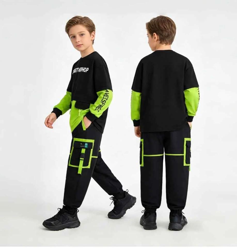 Boys Streetwear / Hip-Hop Outfit Set – Black & Neon Green - photo 5