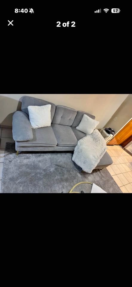 Grey sectional couch with Left chaise - Like new condition