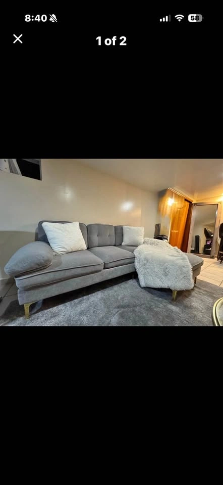 Grey sectional couch with Left chaise - Like new condition - photo 2
