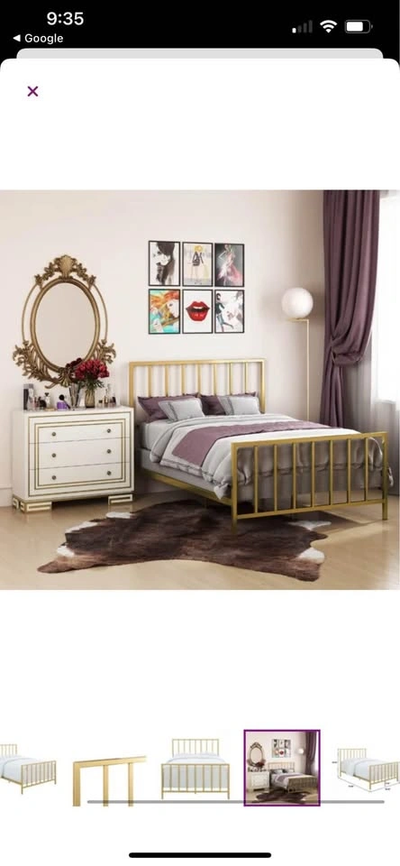 Queen Gold Metal Bed